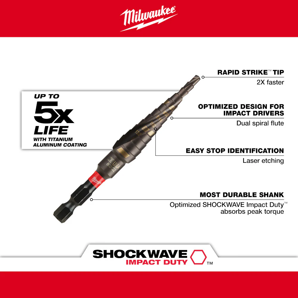Milwaukee 48-89-9244, SHOCKWAVE Impact Duty Step Drill Bit #4 3/16 - 7/8" - Image 6