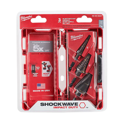 Milwaukee 48-89-9257, SHOCKWAVE Impact Duty Step Drill Bit Electrician Set (#1, #4, #9)