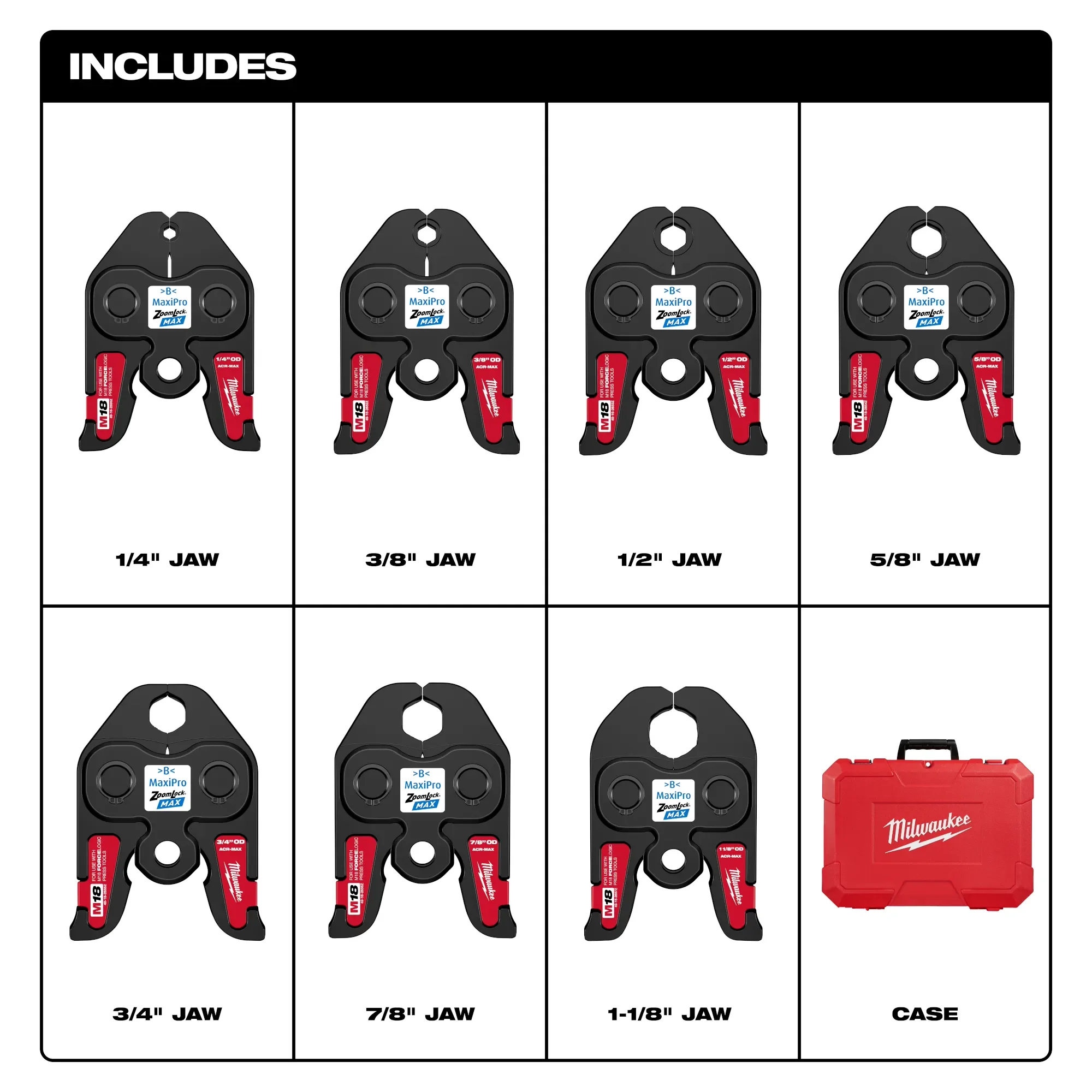 Milwaukee 49-16-2662Z, ¼”- 1-1/8” ZoomLock® MAX Press Jaw Kit for M18™ FORCE LOGIC™ Press Tools - Image 2