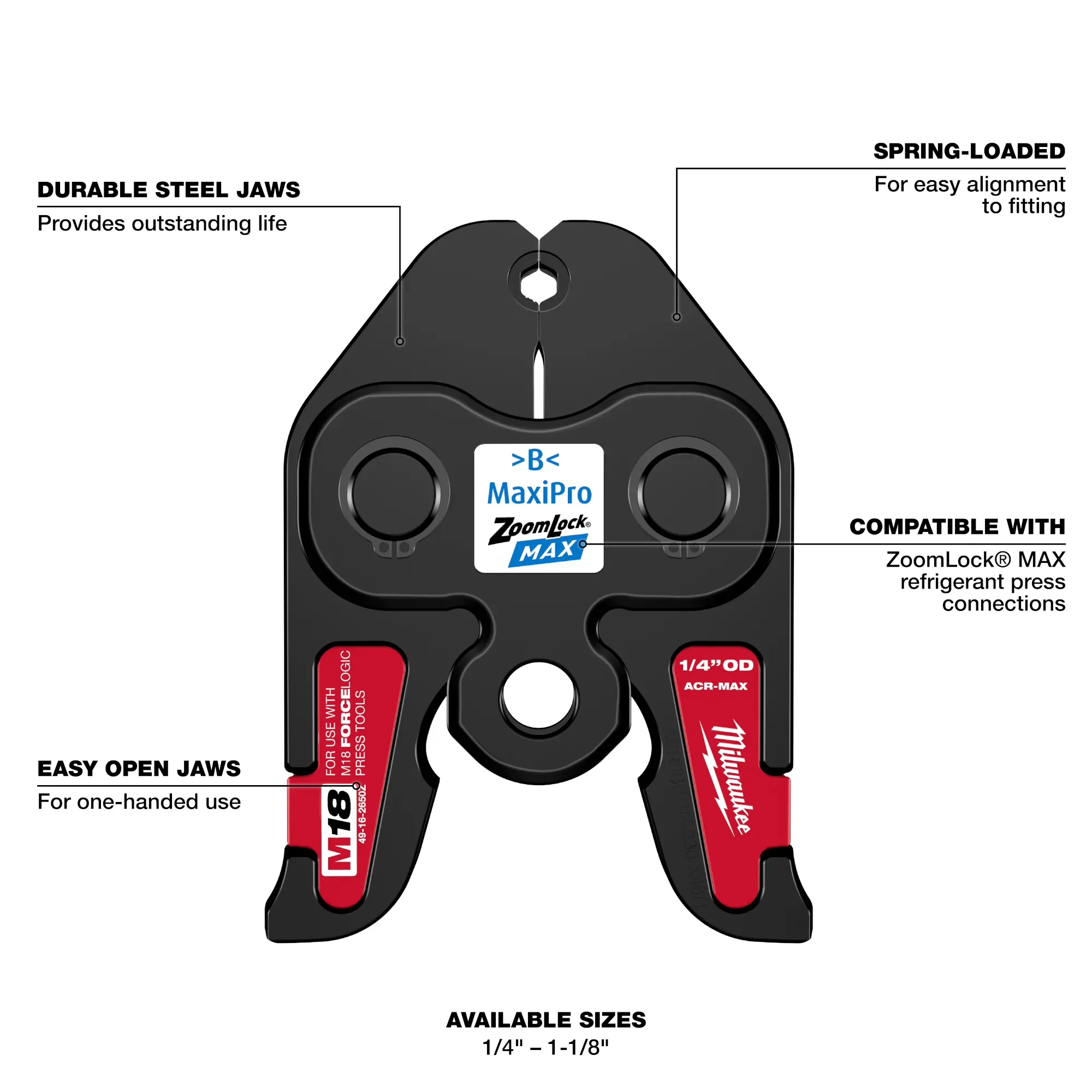 Milwaukee 49-16-2662Z, ¼”- 1-1/8” ZoomLock® MAX Press Jaw Kit for M18™ FORCE LOGIC™ Press Tools - Image 3