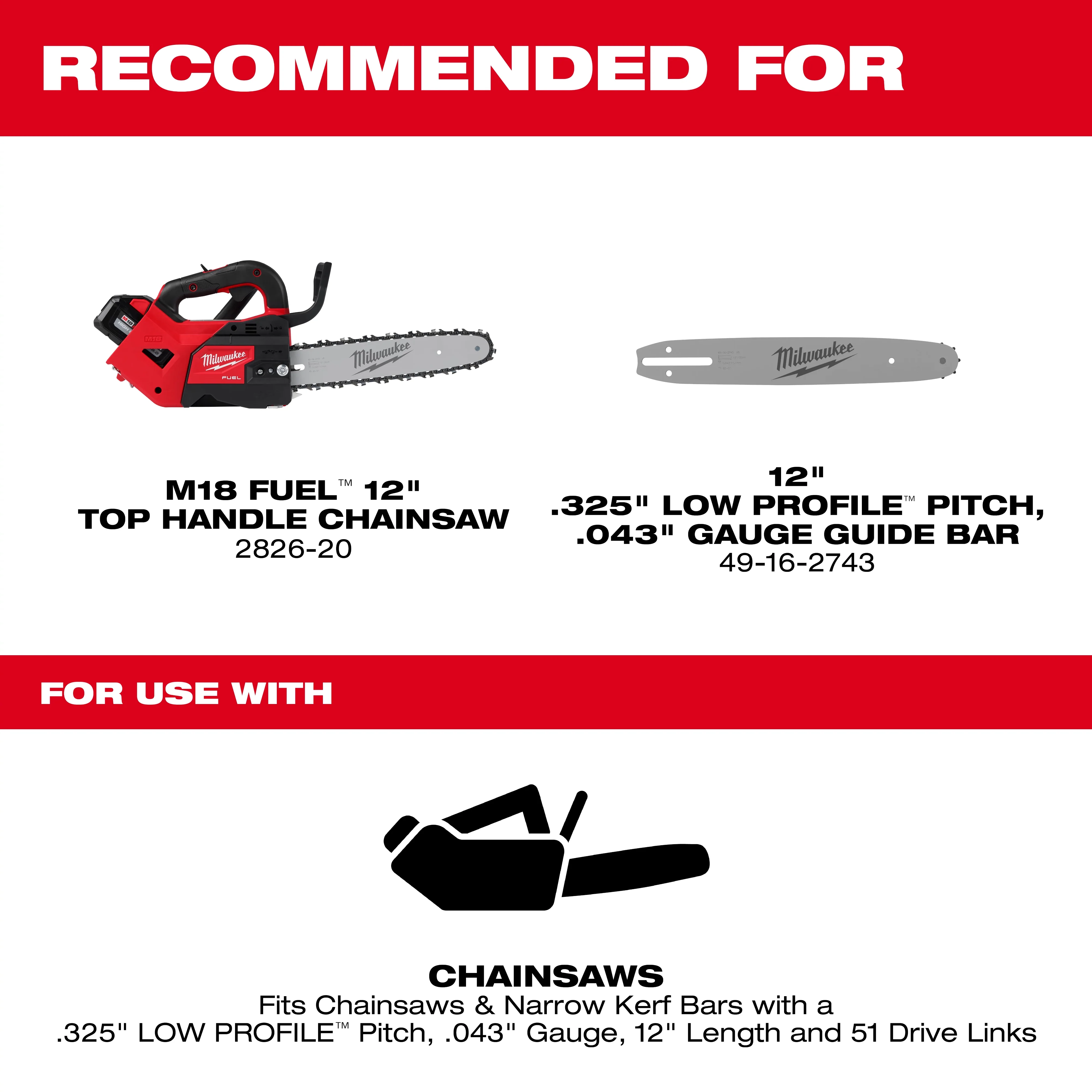 Milwaukee 49-16-2742, 12" Top Handle ChainSaw Chain - Image 2