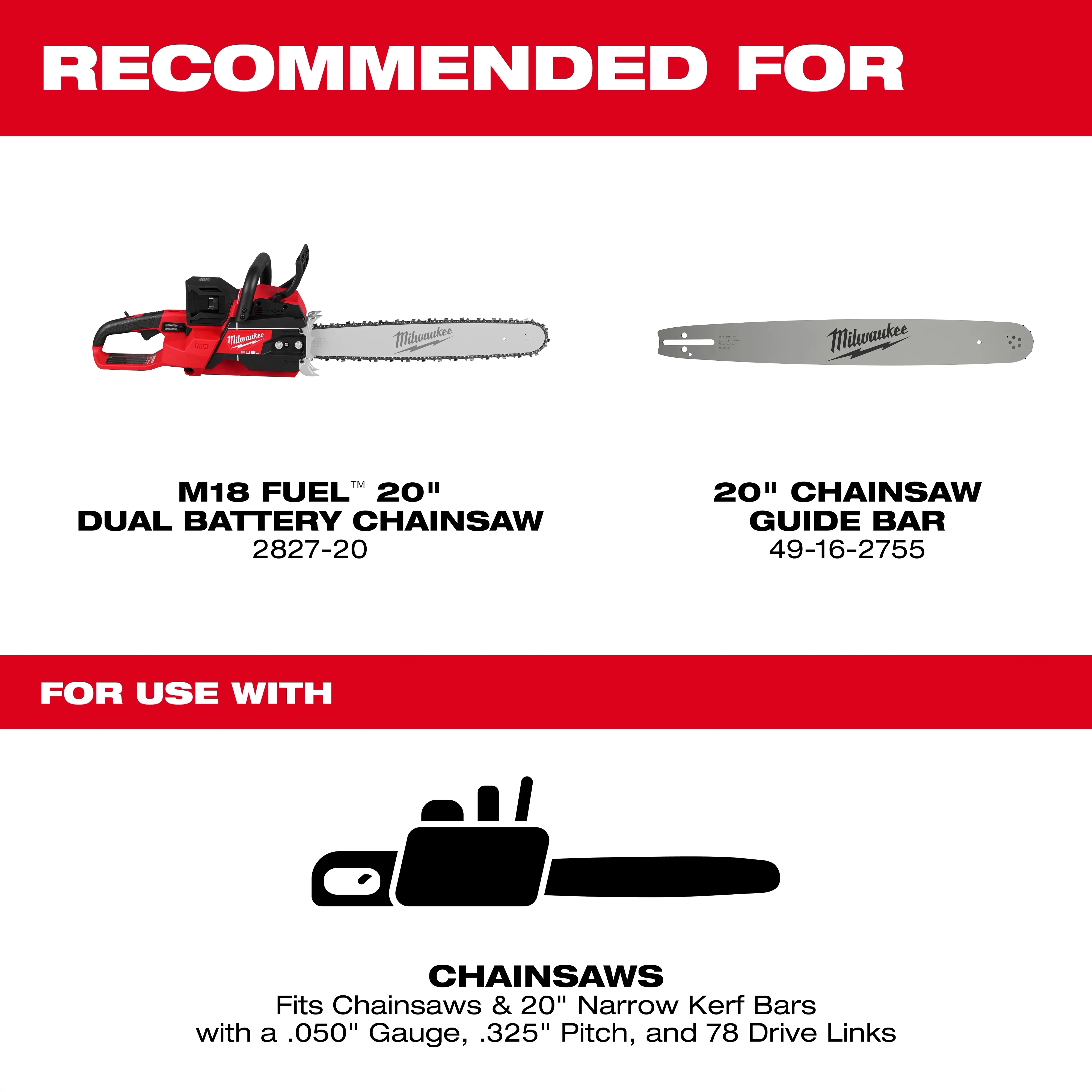 Milwaukee 49-16-2752, 20" .325" Pitch, .050" Gauge Saw Chain - Image 2
