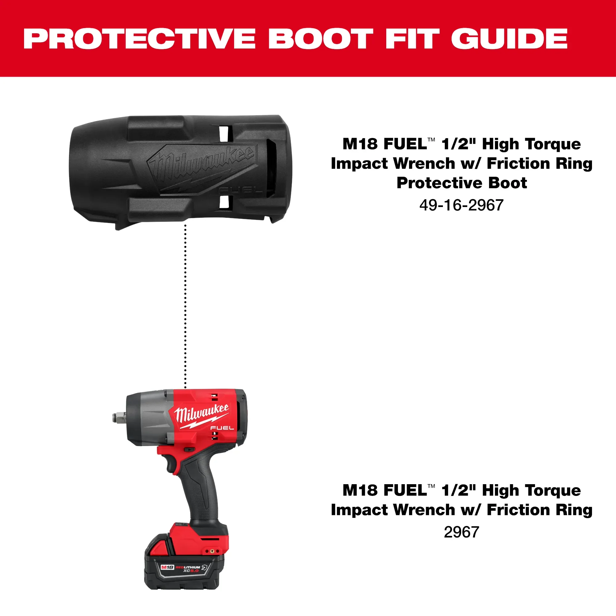 Milwaukee 49-16-2967, M18 FUEL™ 1/2" High Torque Impact Wrench w/ Friction Ring Protective Boot - Image 3