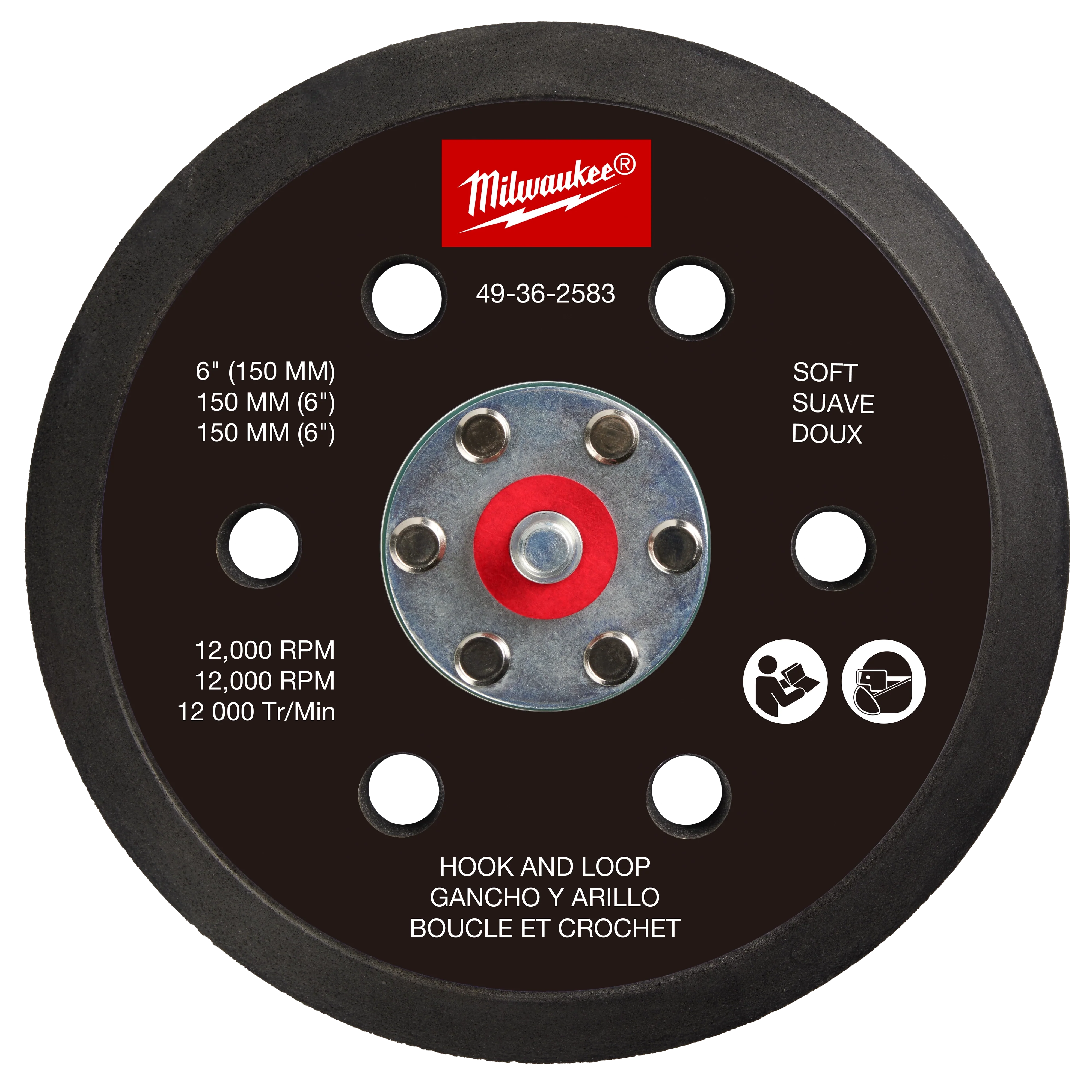 Milwaukee 49-36-2583, 6" Hook and Loop Sander Backing Pad - Soft
