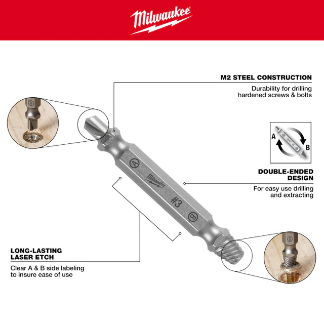 Milwaukee 49-57-9001, M2 Steel Screw Extractor Set 4PC - Image 5