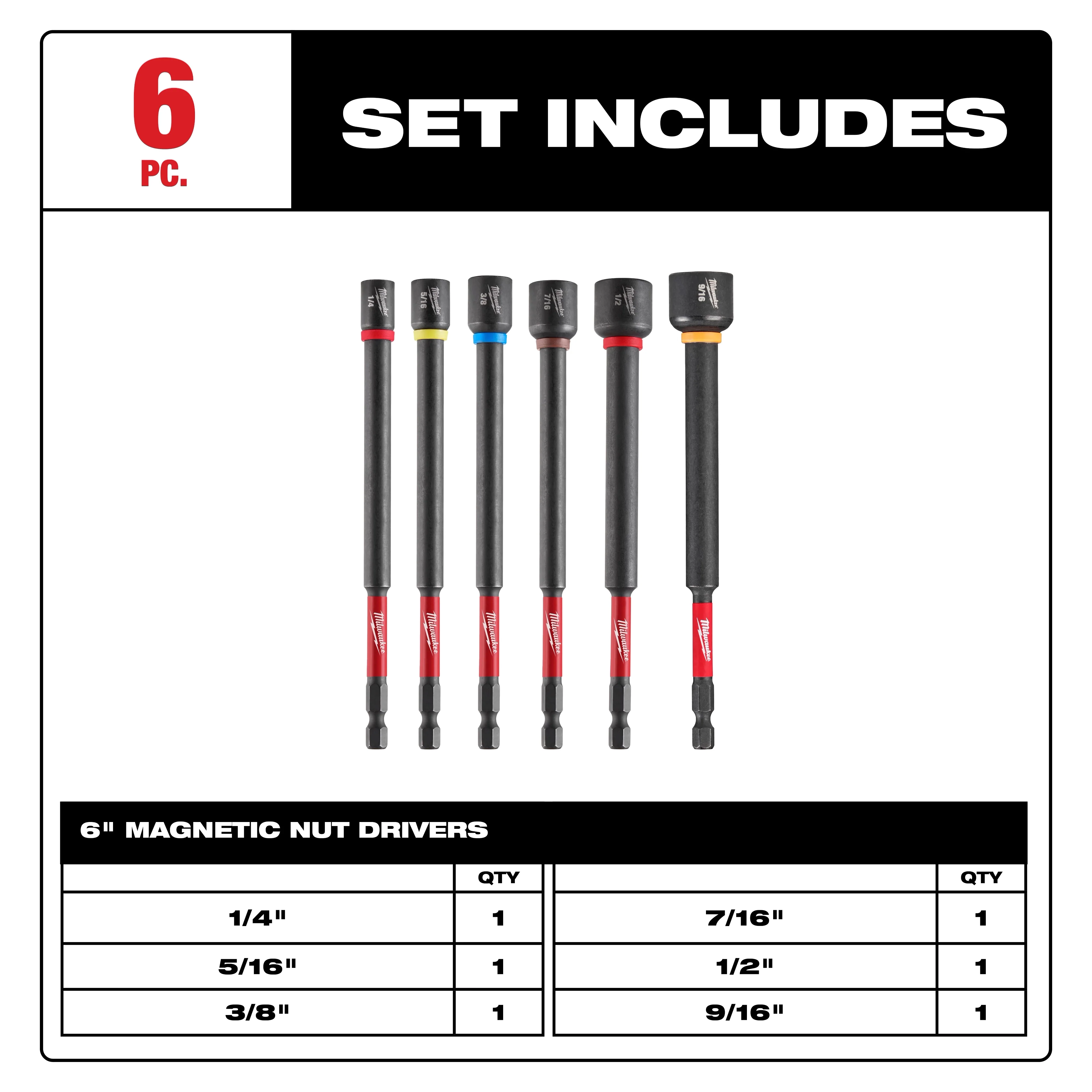 Milwaukee 49-66-4567, SHOCKWAVE Impact Duty™ 6" Magnetic Nut Driver Set 6PC - Image 3