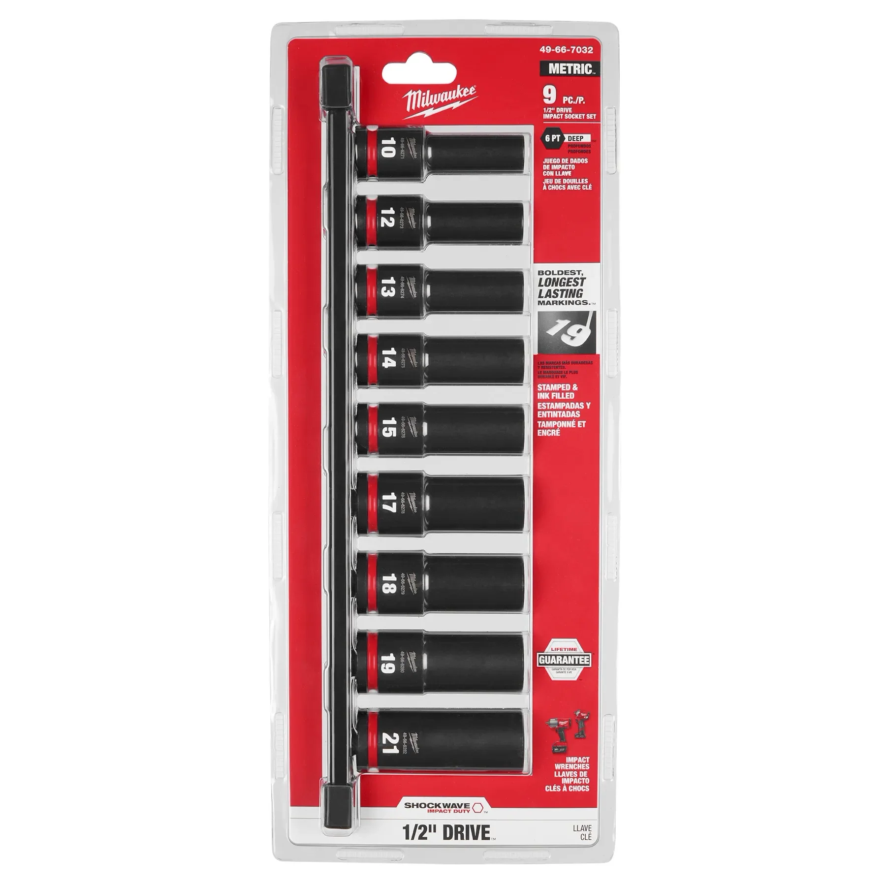 Milwaukee 49-66-7032, 9PC SHOCKWAVE™ Impact Duty 1/2" Drive Metric Deep 6 Point Socket Set - Image 2