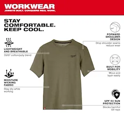 Milwaukee 603GN-2X, HYBRID WORK TEE- SS GREEN 2X - Image 3