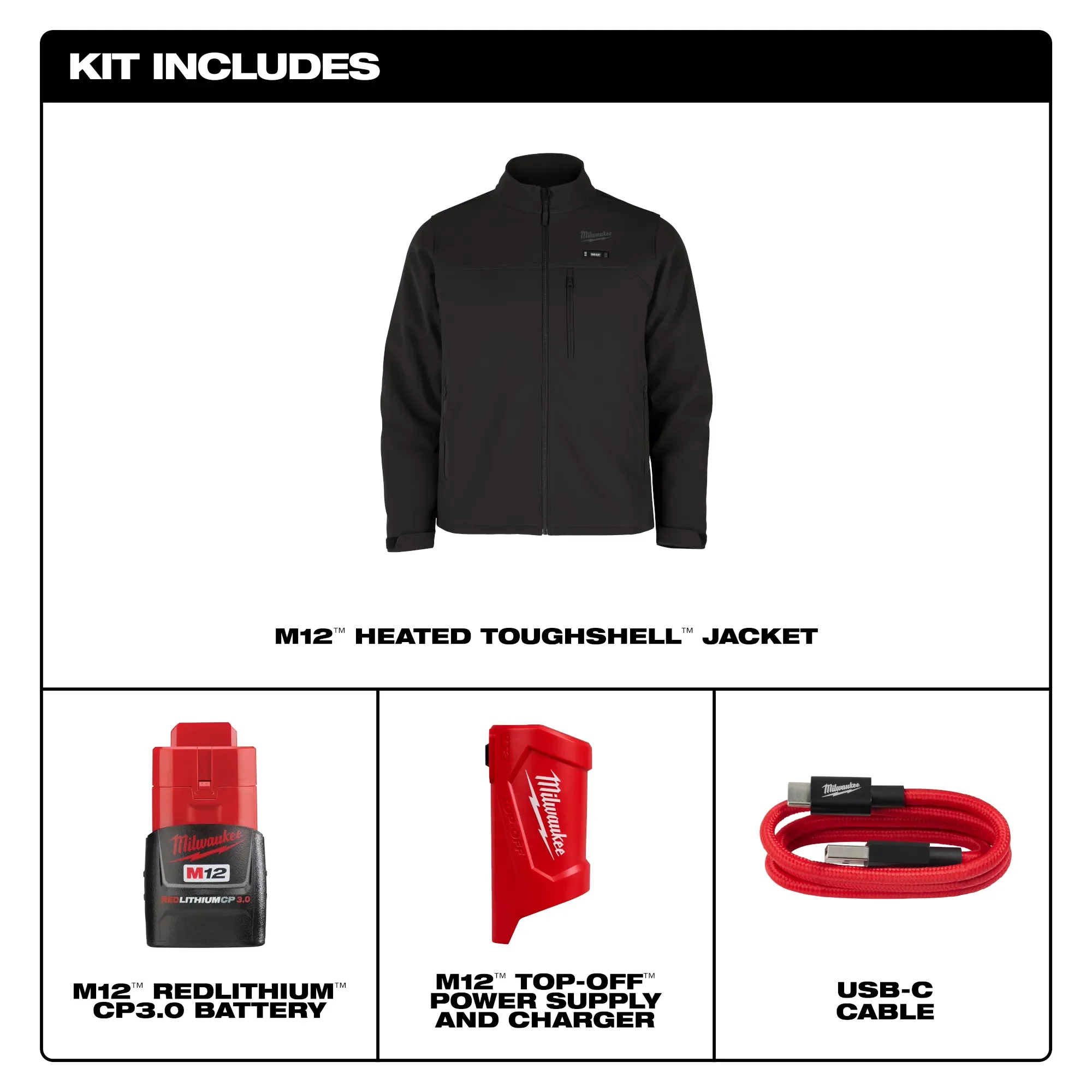 Milwaukee M100B-21 M12 HEAT BLACK TOUGHSHELL JACKET KIT - Image 4
