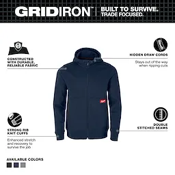 Milwaukee M250U, GRIDIRON™ Full-Zip Hoodie Blue - 2X - Image 2
