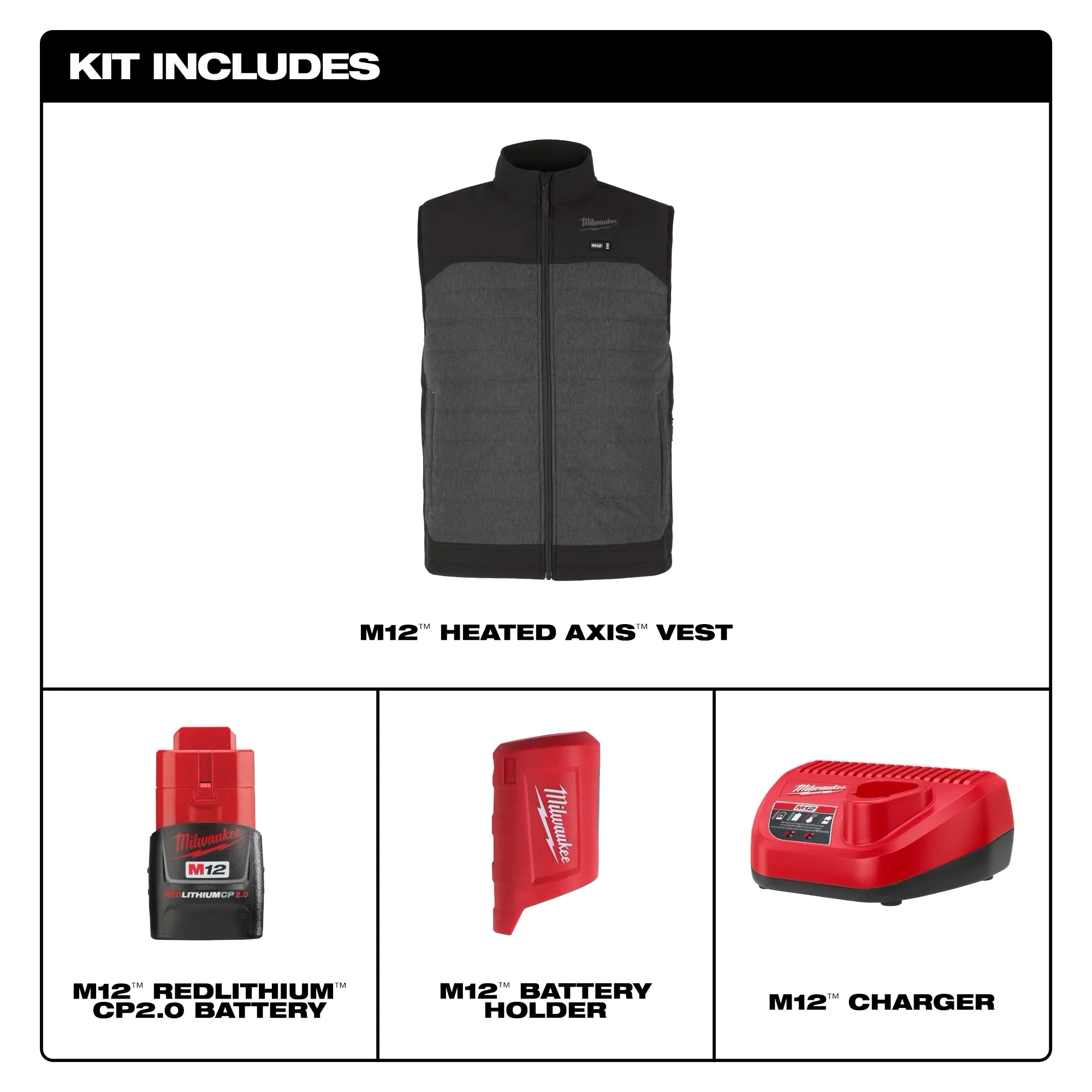 Milwaukee M300G-21 M12 HEAT GRAY AXIS VEST KIT - Image 4
