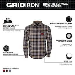 Milwaukee M551G, GRIDIRON™ Flannel Shirt Gray - 2X - Image 2