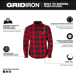 Milwaukee M551R, GRIDIRON™ Flannel Shirt Red - XL - Image 3