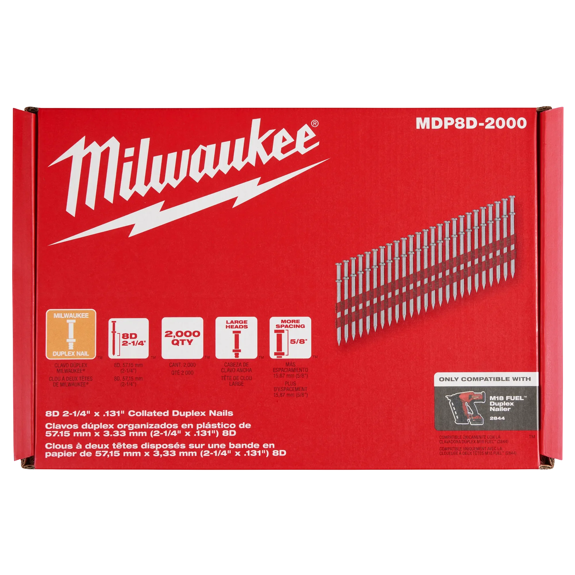 Milwaukee MDP8D-2000, Milwaukee® 8D 2-1/4” x .131” Collated Duplex Nails - Image 7