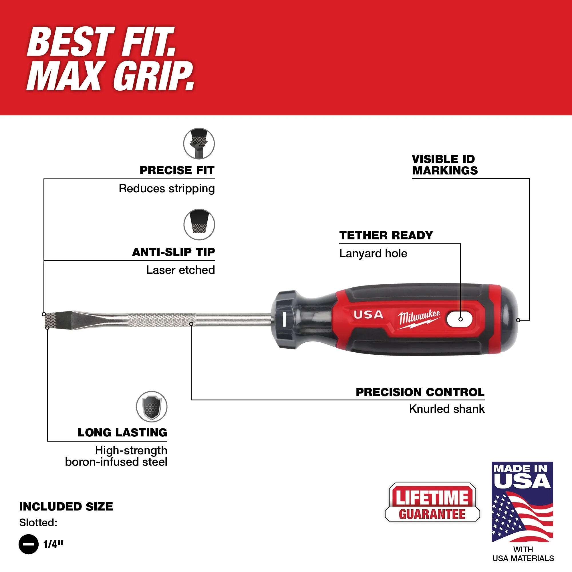 Milwaukee MT206, 1/4" Slotted 4" Cushion Grip Screwdriver (USA) - Image 3