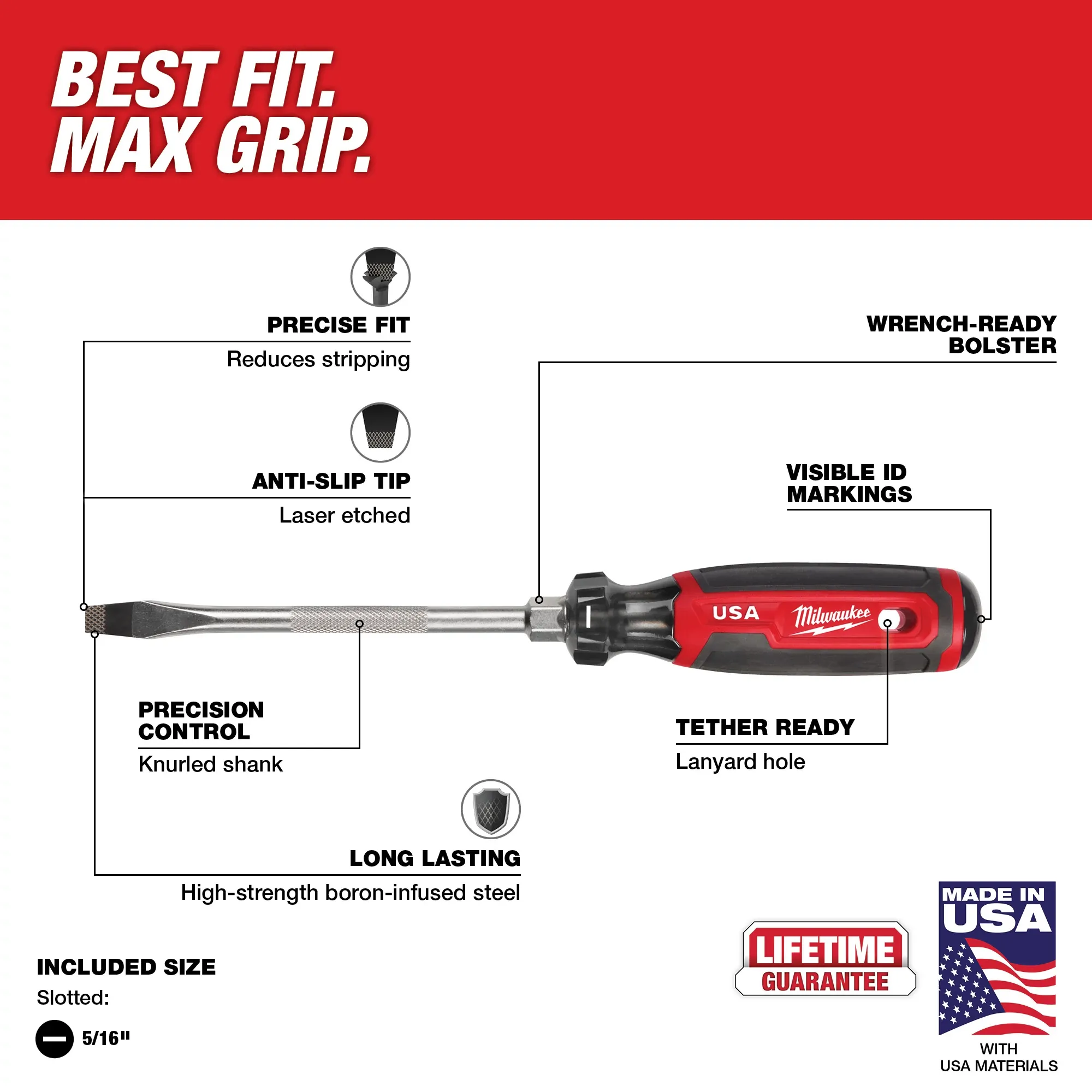 Milwaukee MT207, 5/16" Slotted 6" Cushion Grip Screwdriver (USA) - Image 3