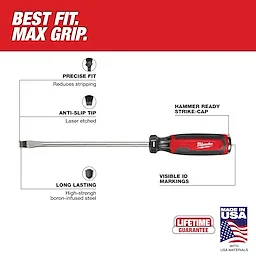 Milwaukee MT210, 3/8" Slotted 8" Cushion Grip Demolition Screwdriver (USA) - Image 7