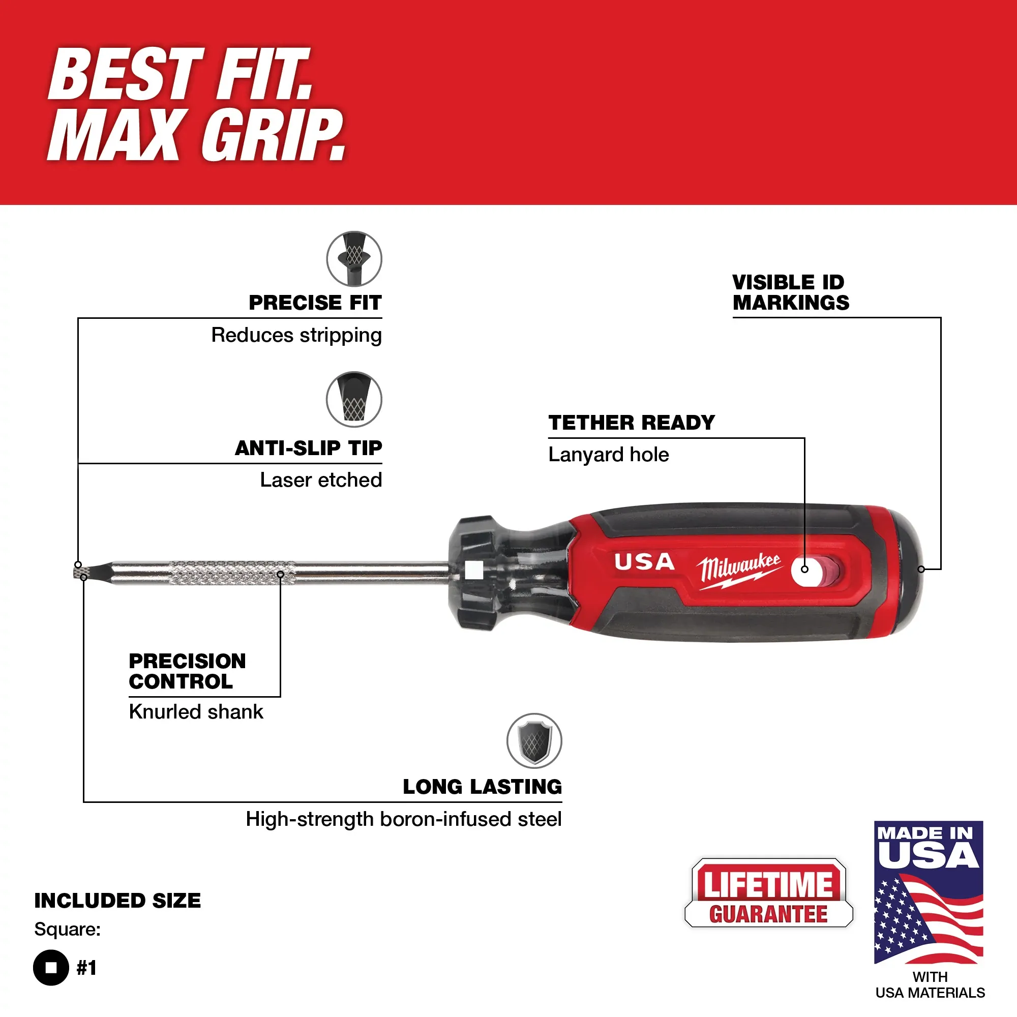 Milwaukee MT217, #1 Square 3" Cushion Grip Screwdriver (USA) - Image 3