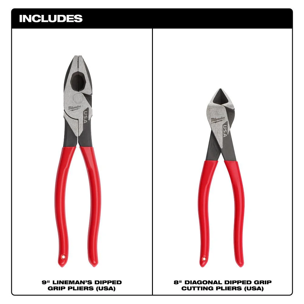 Milwaukee MT500-2, 2PC Dipped Grip Cutting Pliers Set (USA) - Image 2