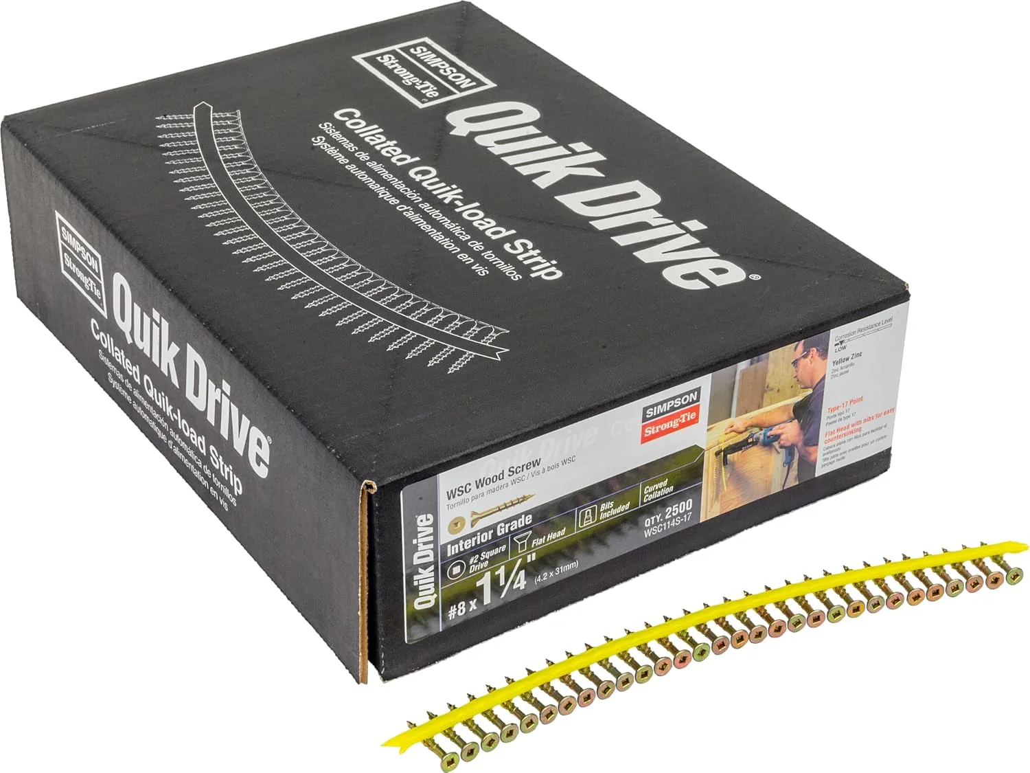 Quik Drive WSC114S-17, WSC Wood Screw Type 17 Yellow Zinc #8  X 1-1/4" (2500 PC/Box) - Image 8