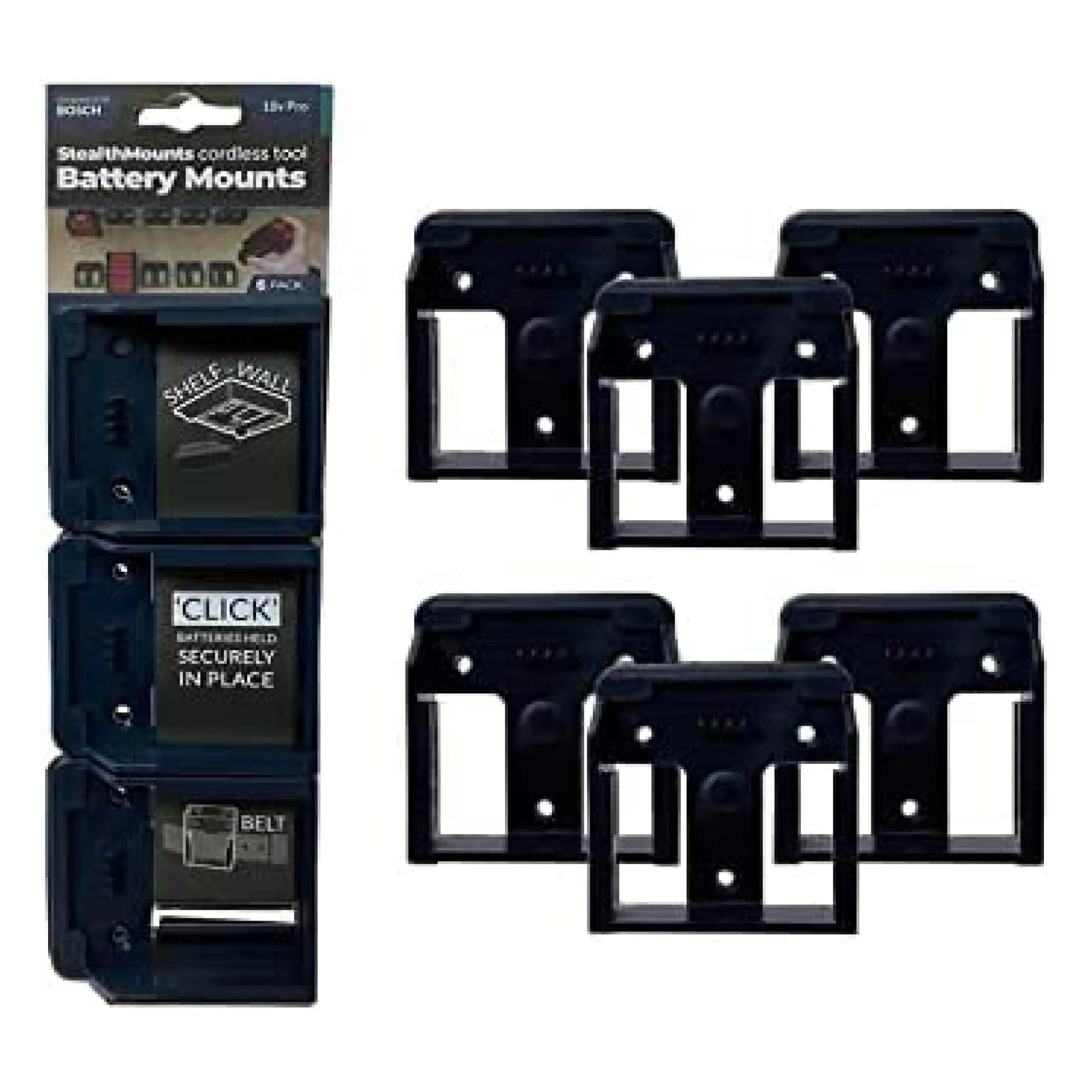 StealthMounts BM-BO18-6-6, Bosch Battery Mounts (6 Pack) - Black