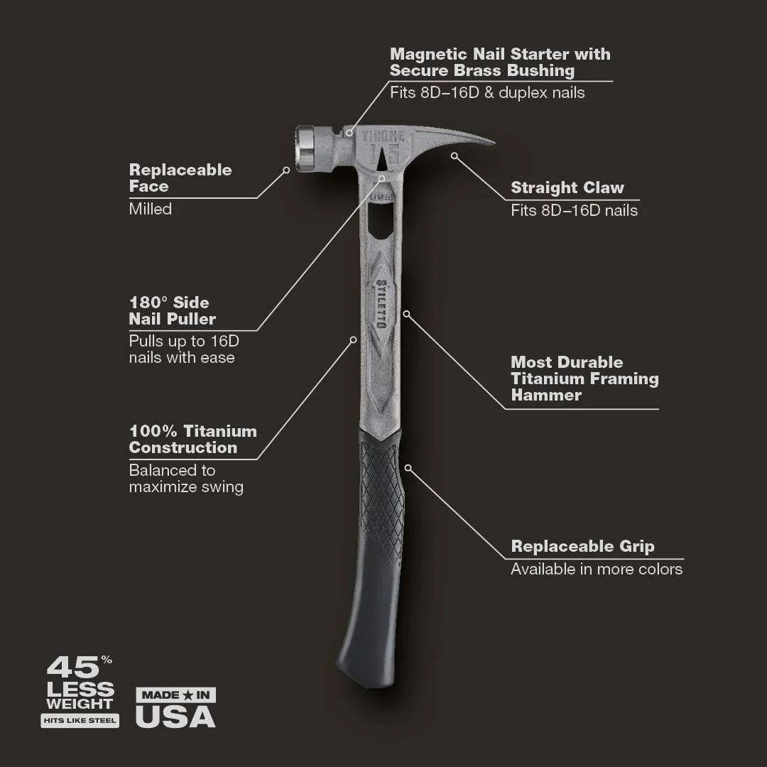 Stiletto TIB15MC, STILETTO® TIBONE™ 15oz Milled Titanium Framing Hammer - Image 3