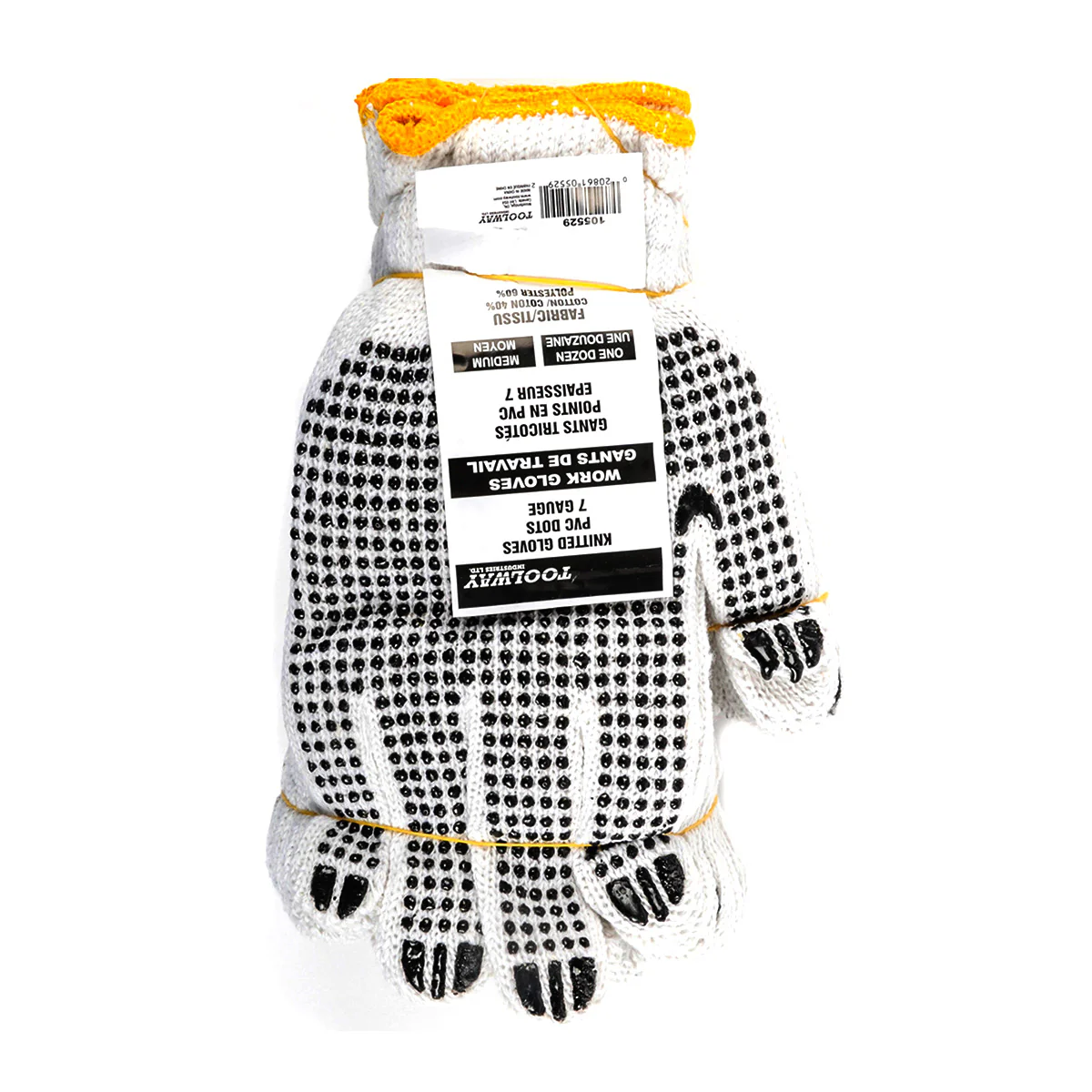 Toolway 105529, Knitted Poly/Cotton Gloves w/Black PVC Dots (M, sold/dz) - Image 2