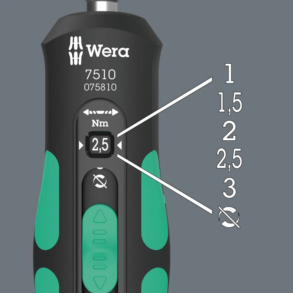 Wera 05075810001, 7510 Kraftform Safe-Torque Speed Torque screwdriver, 1-3 Nm, 1/4" x 1.0 Nm x 1.5 Nm x 2.0 Nm x 2.5 Nm x 3.0 Nm x 147.5 mm - Image 3